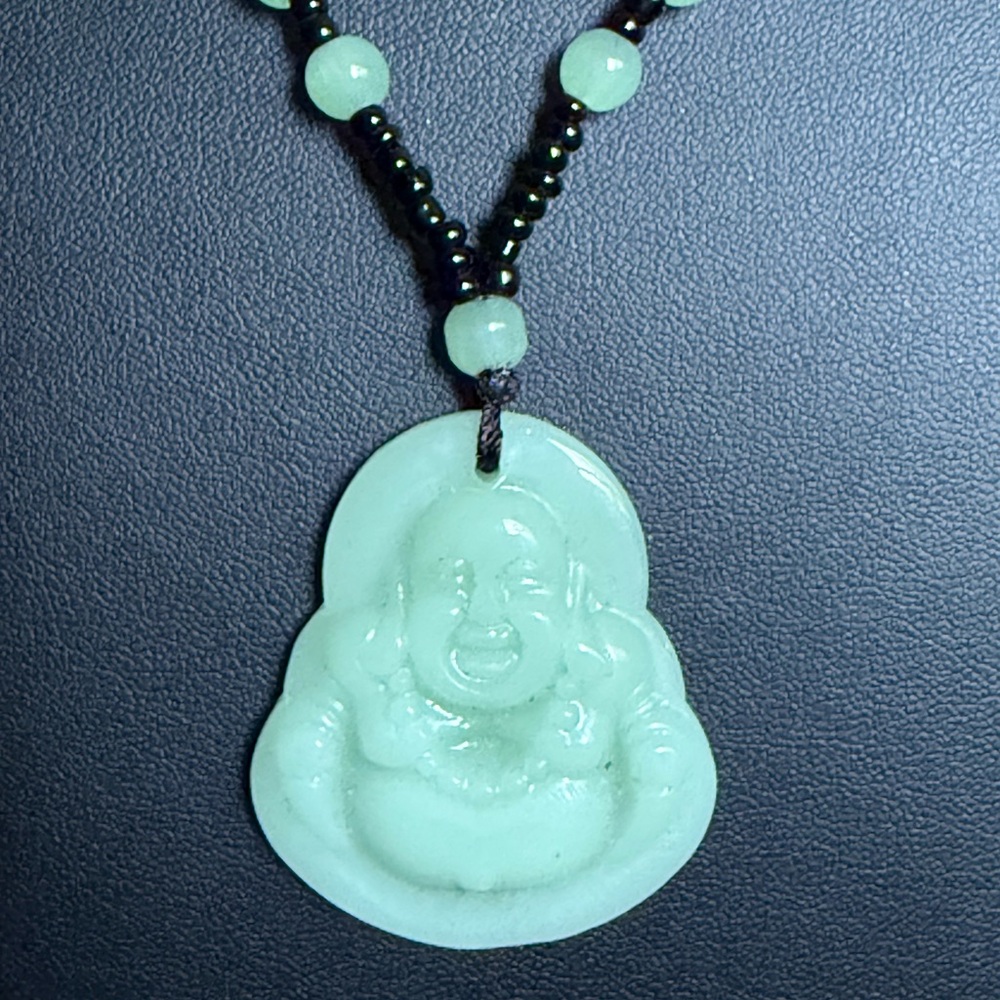 Green Jade Buddha Pendant Necklace on Jade bead Necklace